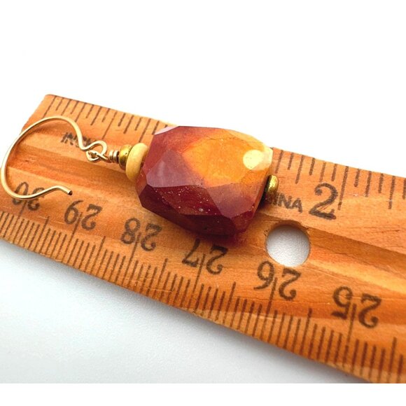 Earthy Faceted Jasper Stone Beaded Dangle Earrings Artisan Organically Rustic - Picture 5 of 5